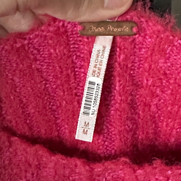 Free People Pink Ribbed Knit Balloon Sleeve Sweater-size Medium-Katie style EUC - Picture 7 of 11